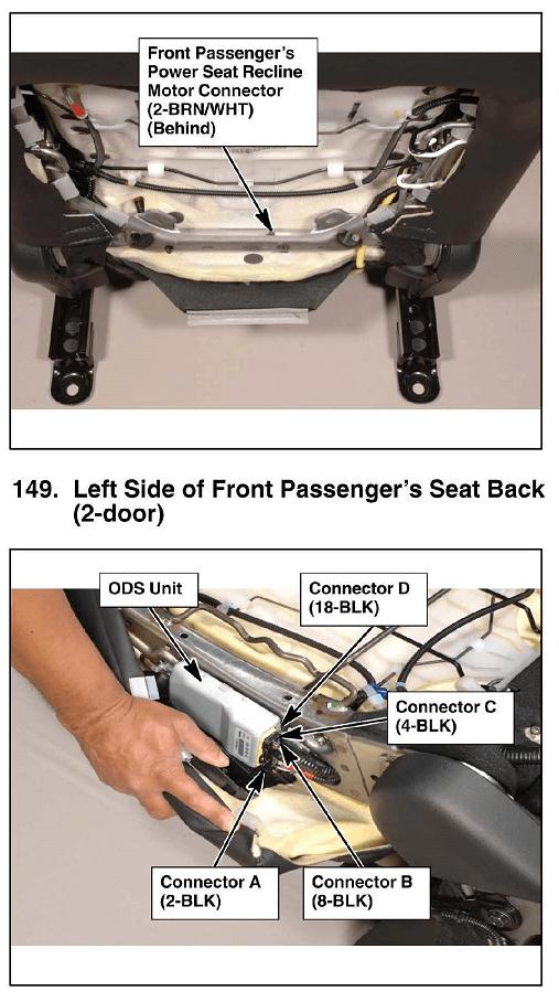 Honda Accord Front Passenger POwer Seat Recline Moor Connector