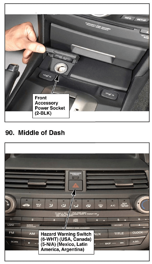Honda Accord Hazard Warning Switch