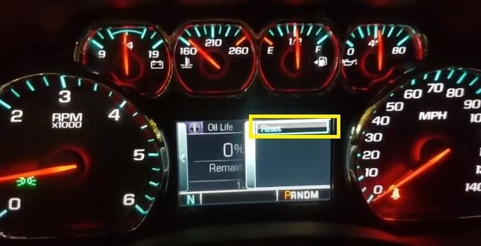 Chevy Suburban The RESET will appear,  Select RESET then Press the CHECK MARK BUTTON