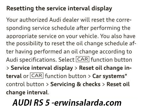 Audi RS 5 Service due reset from owners manual