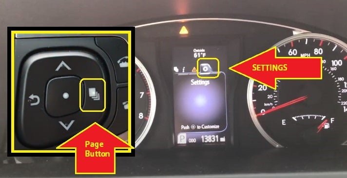 Toyota Camry 2012-2017 Maintenance Required Reset -Press page button to navigate settings