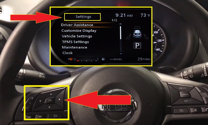 Nissan Kicks Oil Reset - Press the Left button to navigate settings