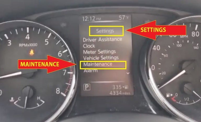 Nissan Rogue Oil And Filter Maintenance Reset - Navigate Settings and select MAINTENANCE