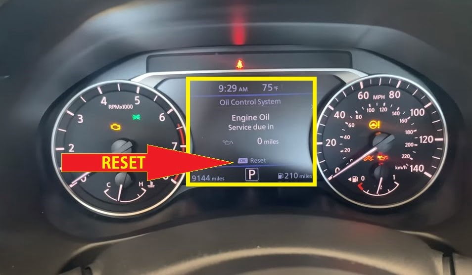 Nissan Altima 2018-2020 Oil Reset -Press and Hold OK Button to Reset