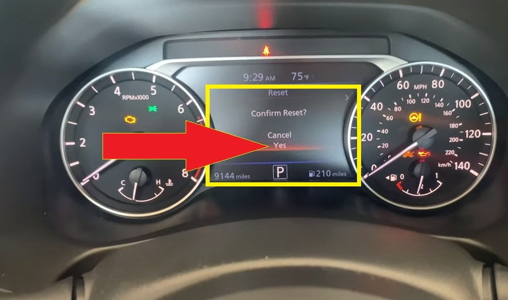 Nissan Altima 2018-2020 Oil Reset -Select Yes to Confirm