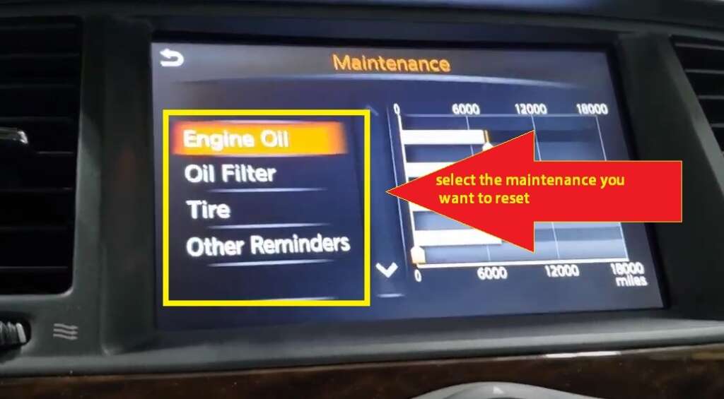 2015-2020 Nissan Armada Oil Reset- touch the screen to select the maintenance