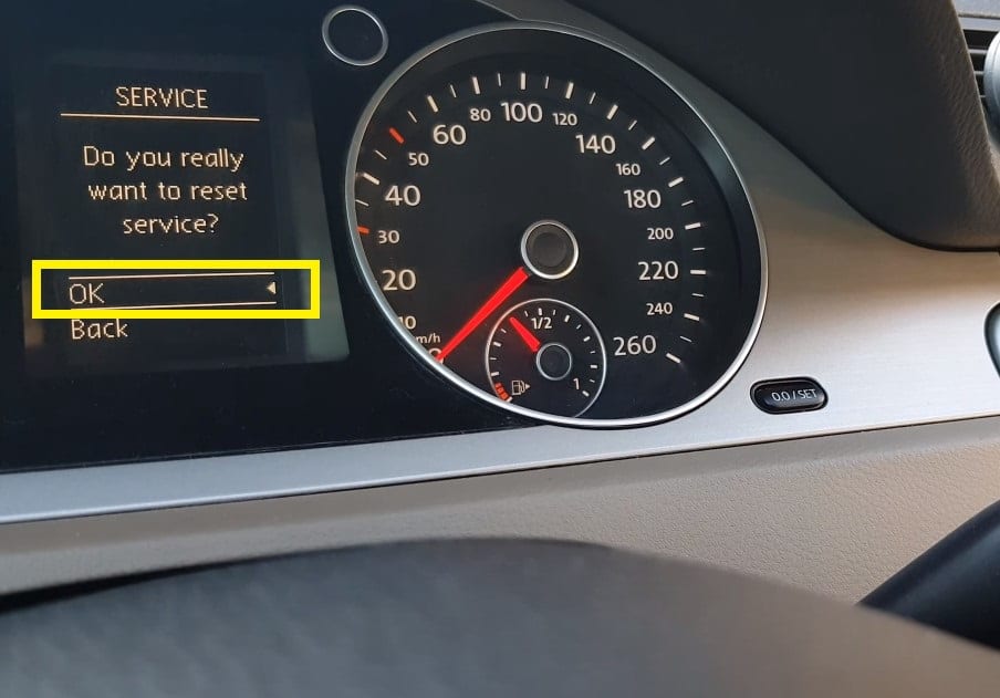 Volkswagen Passat- select OK the press ok button to confirm the reset