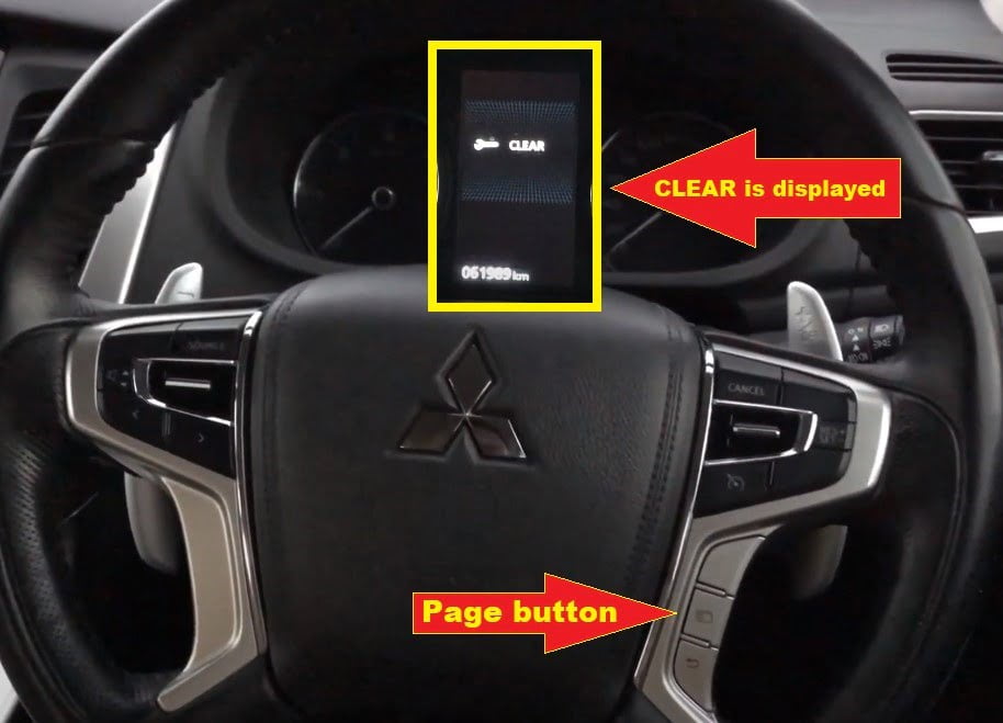 Mitsubishi Pajero Spanner Light Reset - press the page button to display clear on the screen