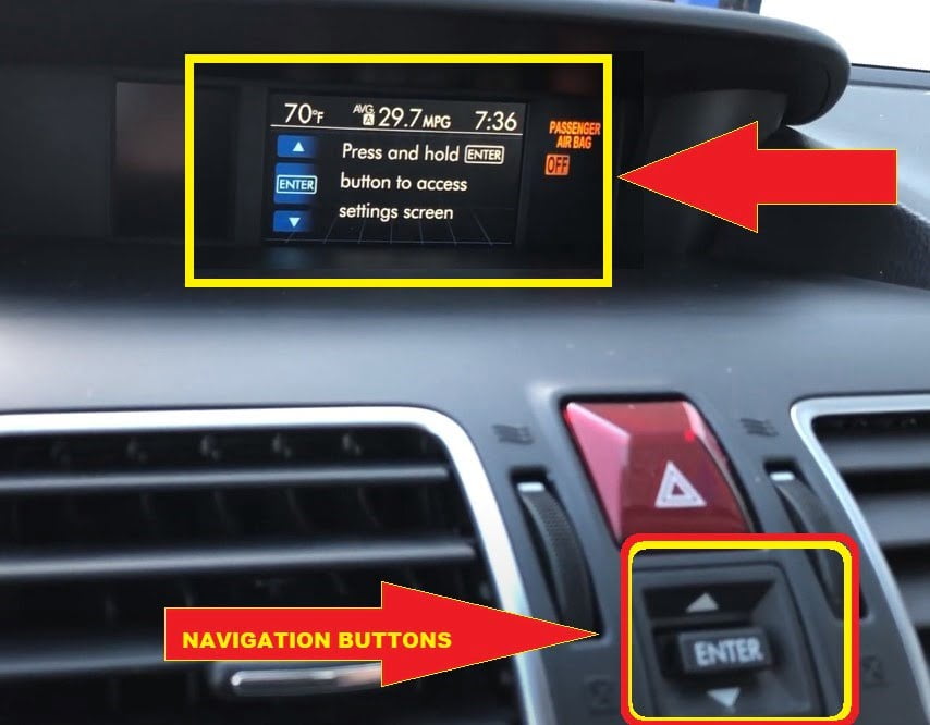 Subaru Forester Oil Reset - Press and hold the enter button to access settings