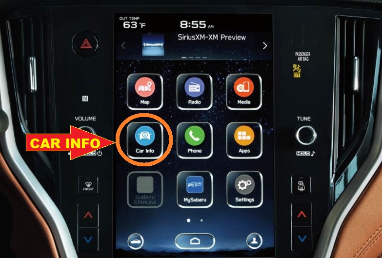 Subaru Legacy Oil Reset - press the CAR INFO info in multimedia navigation system