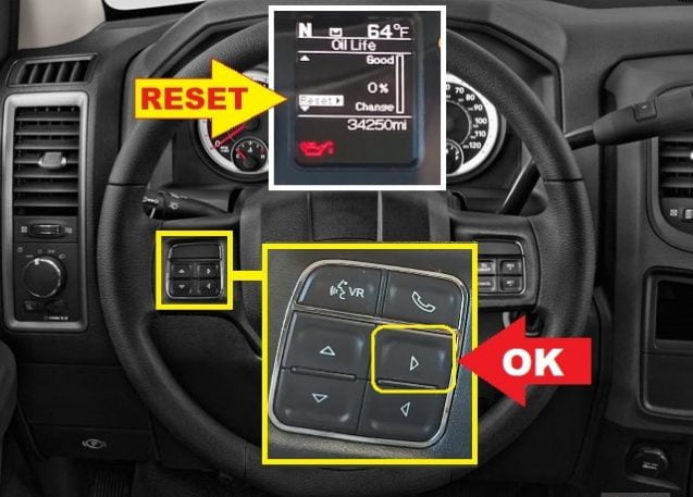2011-2014 Ram 1500 2500 3500 Oil change required Reset - OK BUTTON then reset