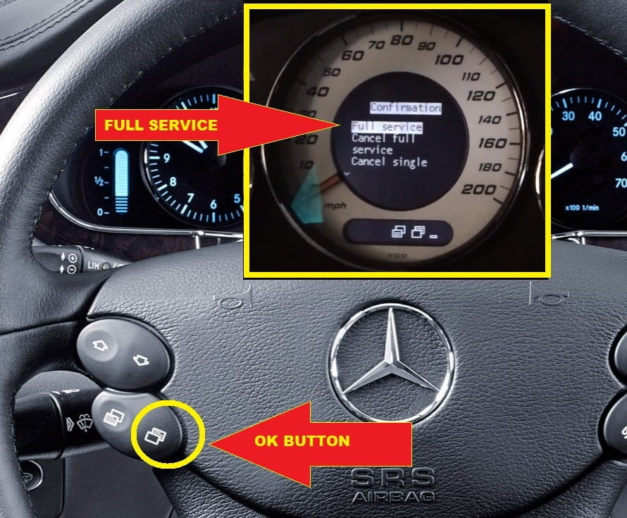 Mercedes-Benz CLS W219 C219 Oil Service Reset -select FULL SERVICE