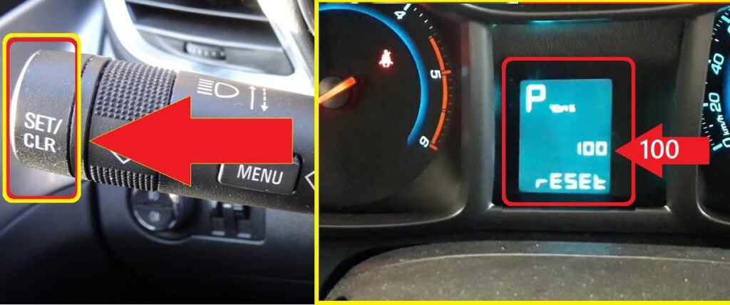 Chevrolet Orlando Oil reset -press the set and clr button to reset the oil life to 100%
