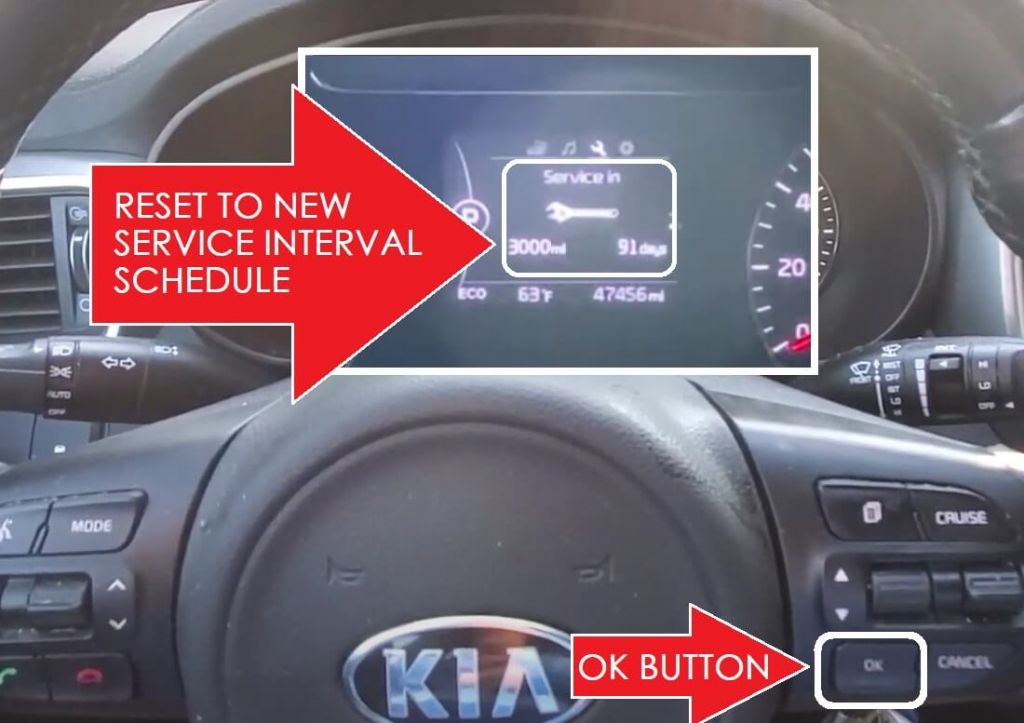 Kia sorrent oil reset -press and hold the OK button until the new service interval is set