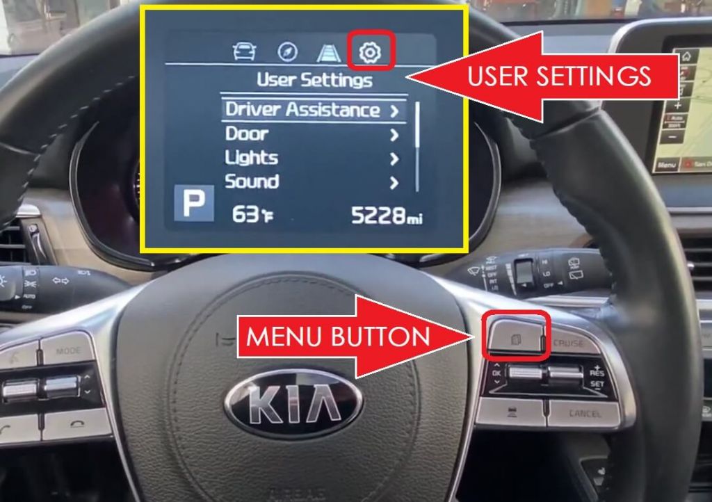 Kia telluride oil reset - press menu button to navigate user settings