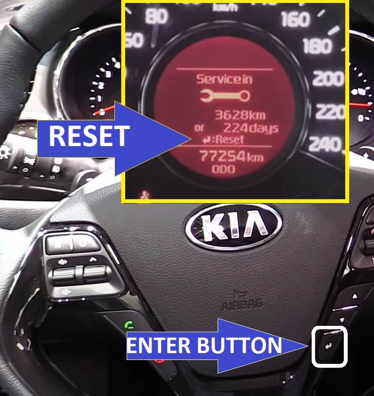 Kia Ceed 2012-2018 Oil Service Required Reset -press and hold the enter button