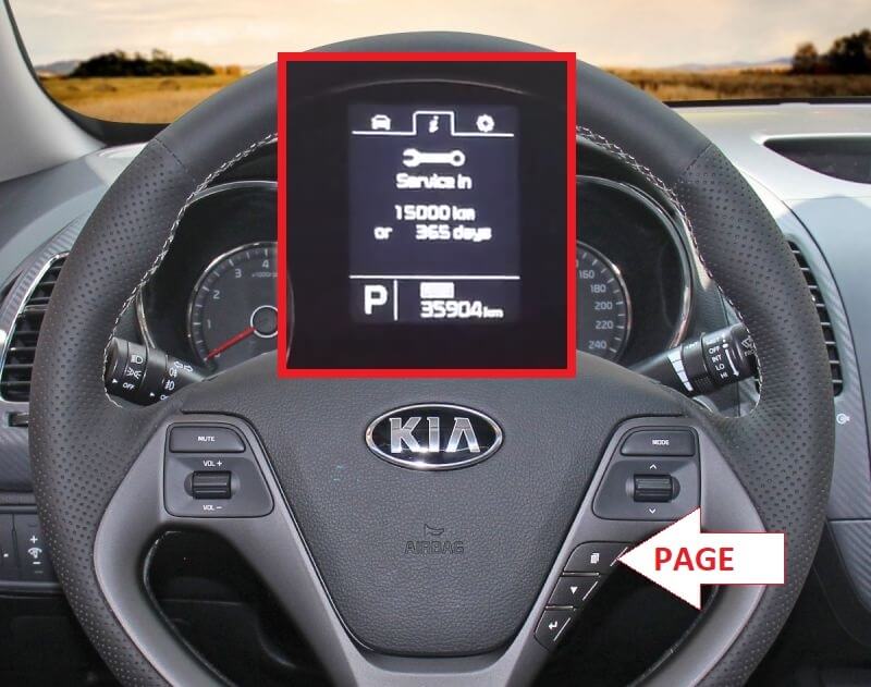 Kia Cerato Oil Service Maintenance Light Reset -PAGE BUTTON until service In is displayed