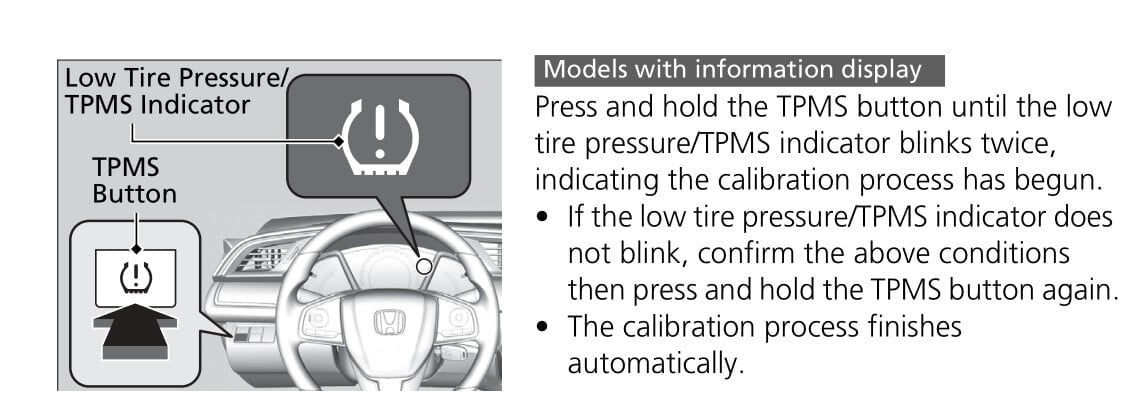 civic tpms reset for model with information display